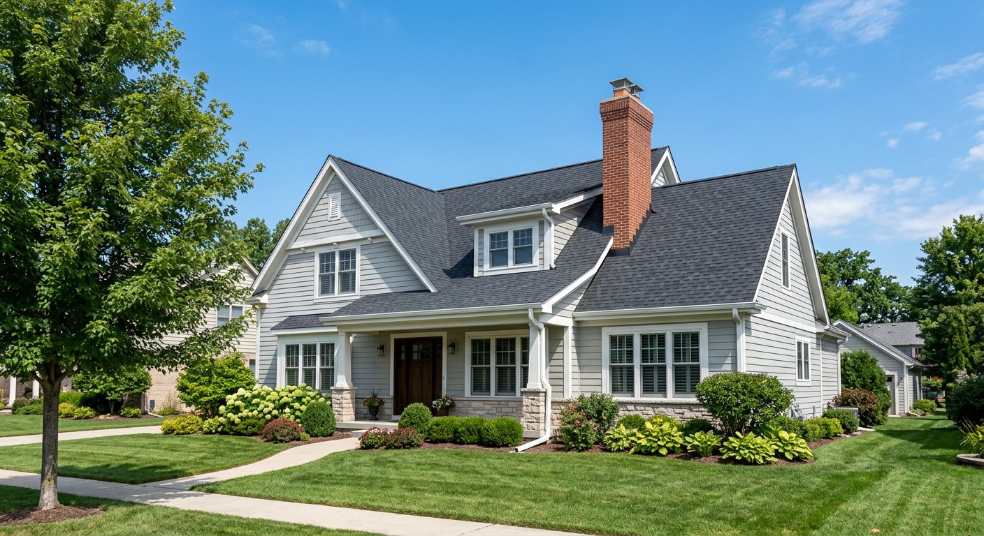 Fresh architectural shingle roof on a suburban home