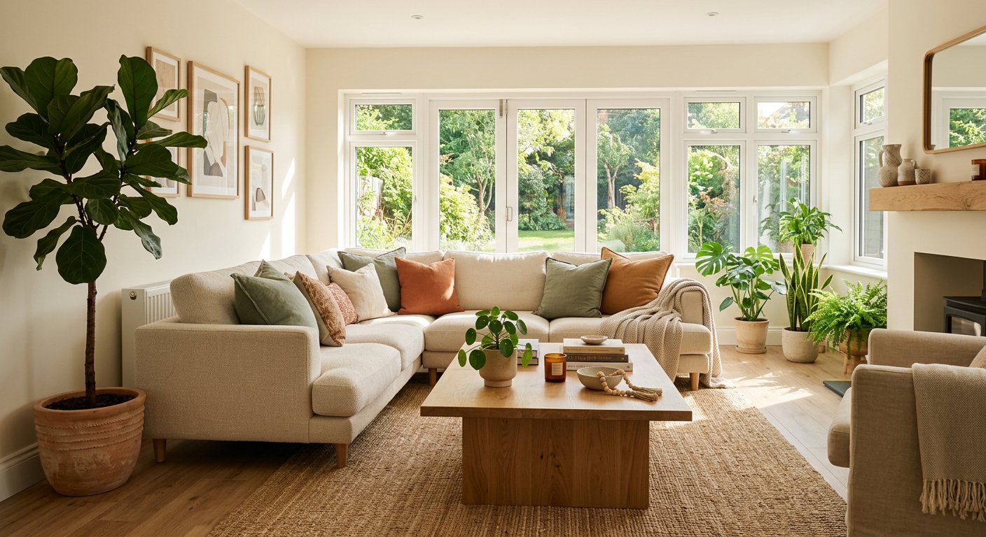 Warm, sunlit living room renovated by Home Bliss Hubs